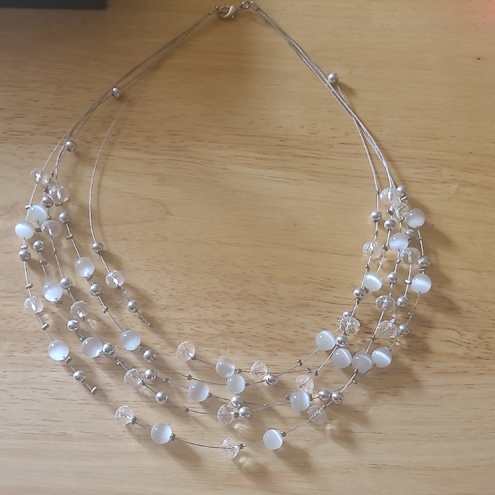 Elegant Silver and White Multi-Strand Necklace